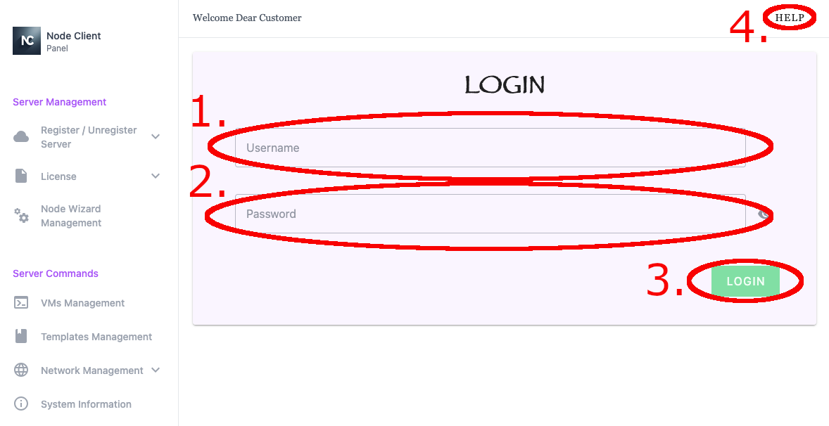 Node Client WebUI login page