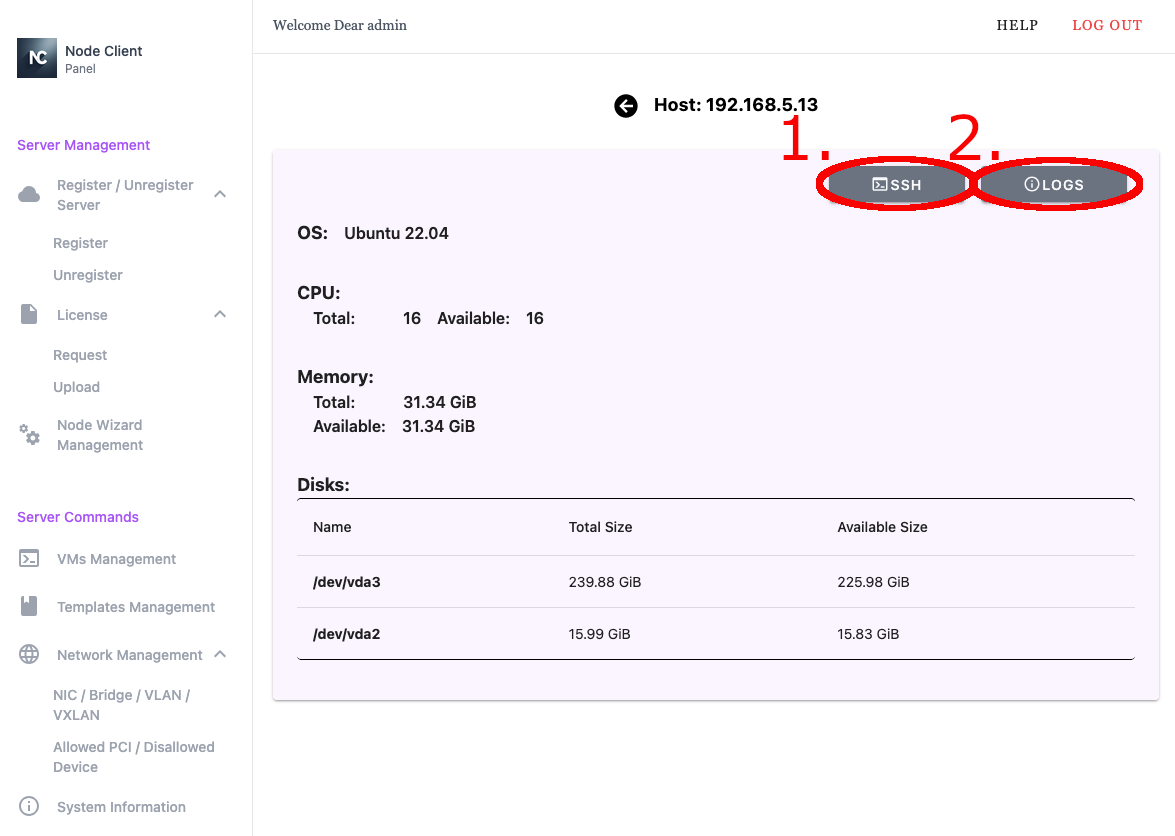 Node Client WebUI System Information