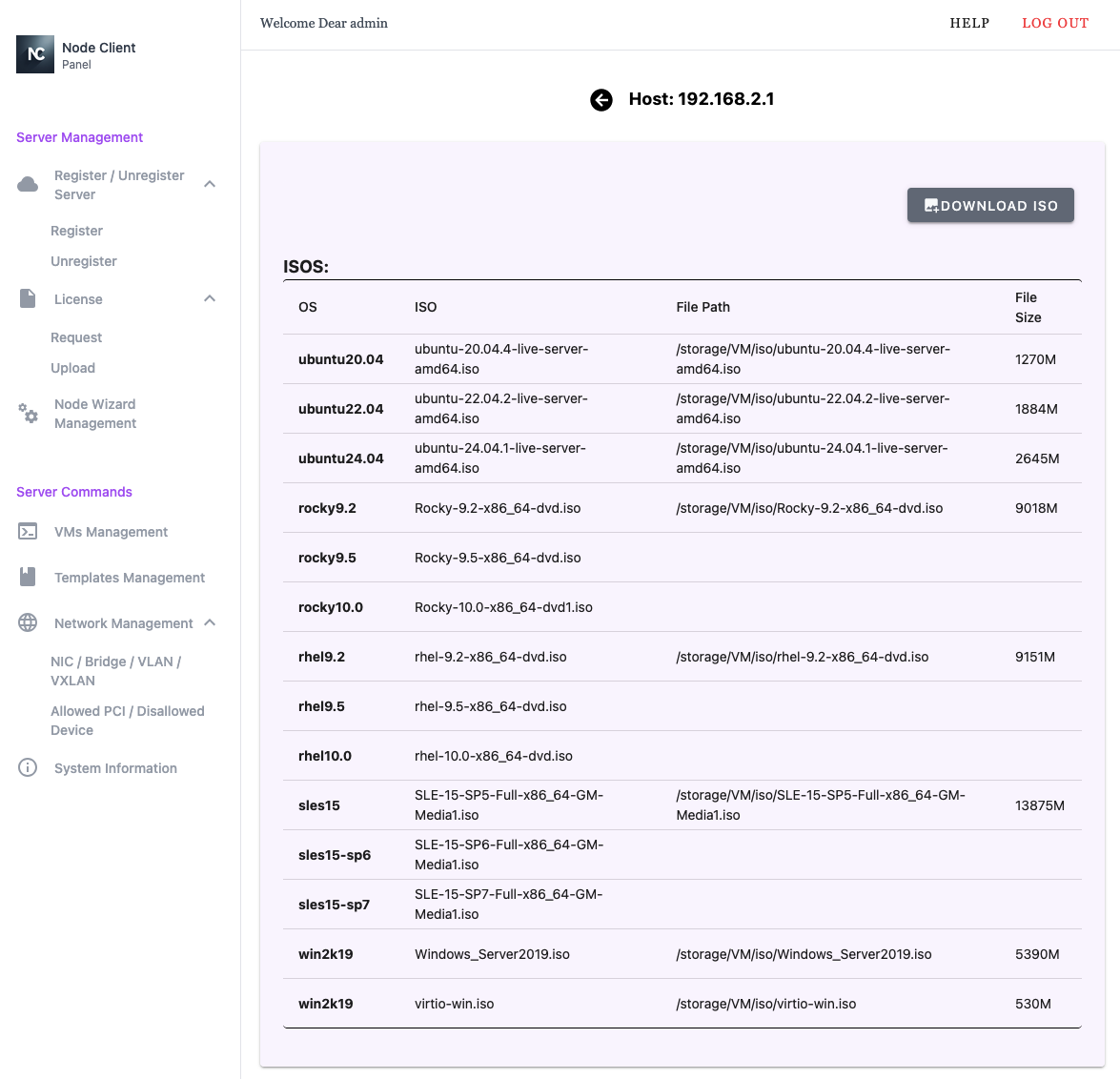 Node Client WebUI VM Management - ISO Management